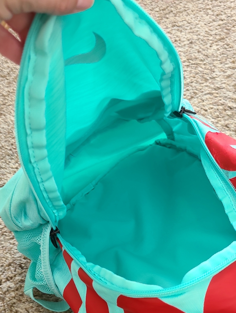Nike Mint Green Backpack With Keychain with Red Swoosh Accents - Picture 6 of 7